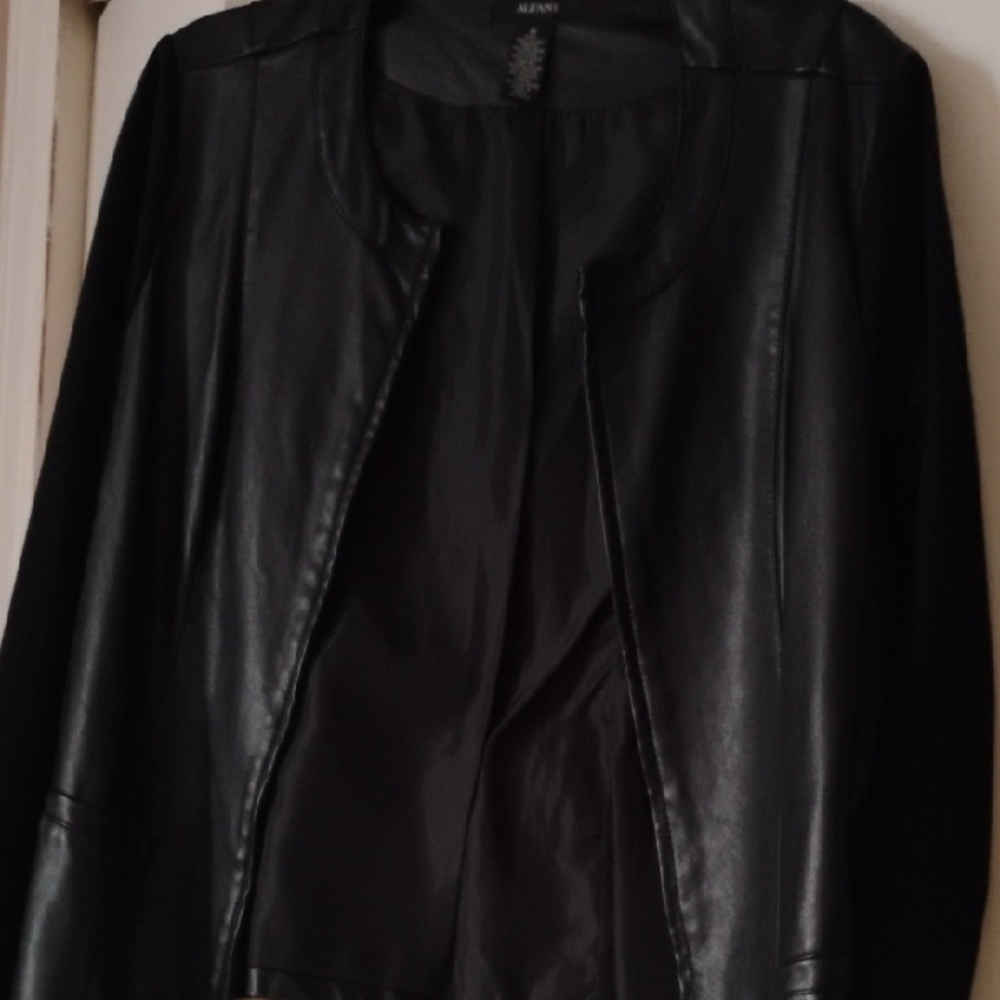 Black  Faux Leather Open Front Jacket